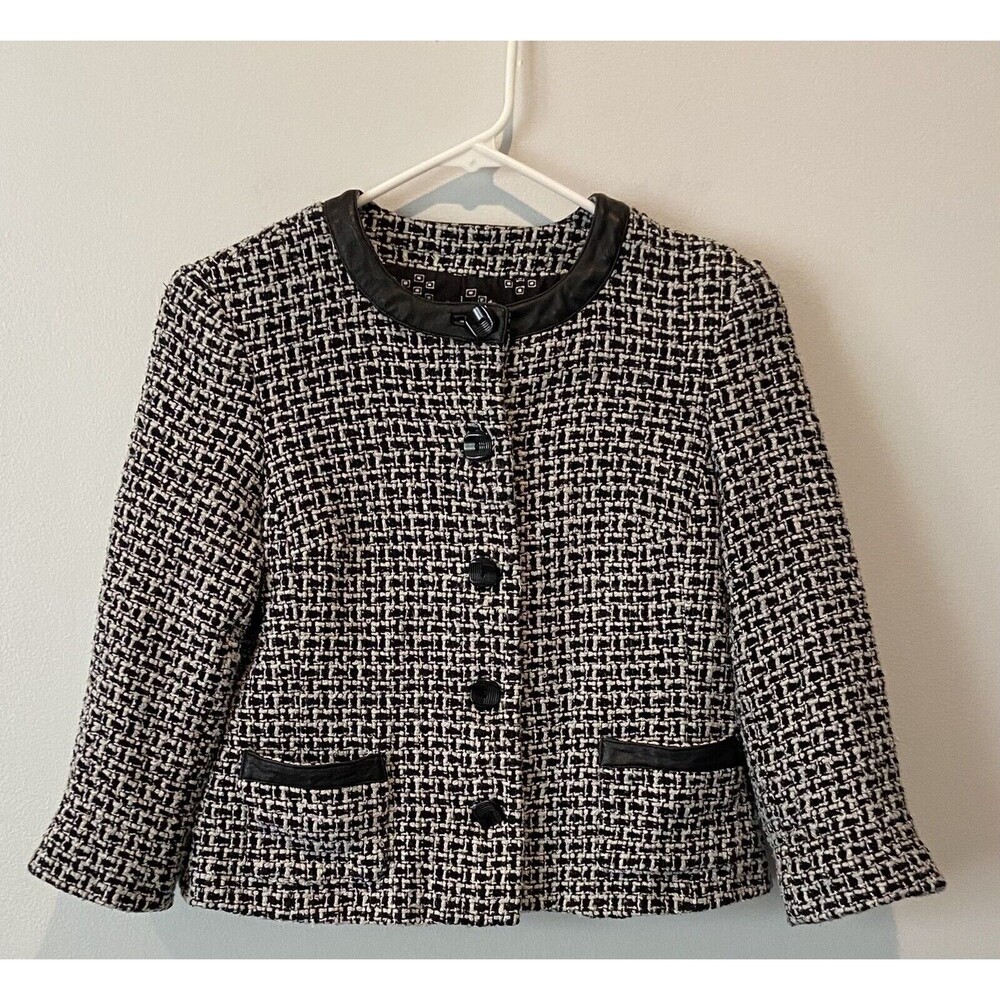 Pendleton Women’s Black/White Silk Blend Houndstooth Blazer Size 10